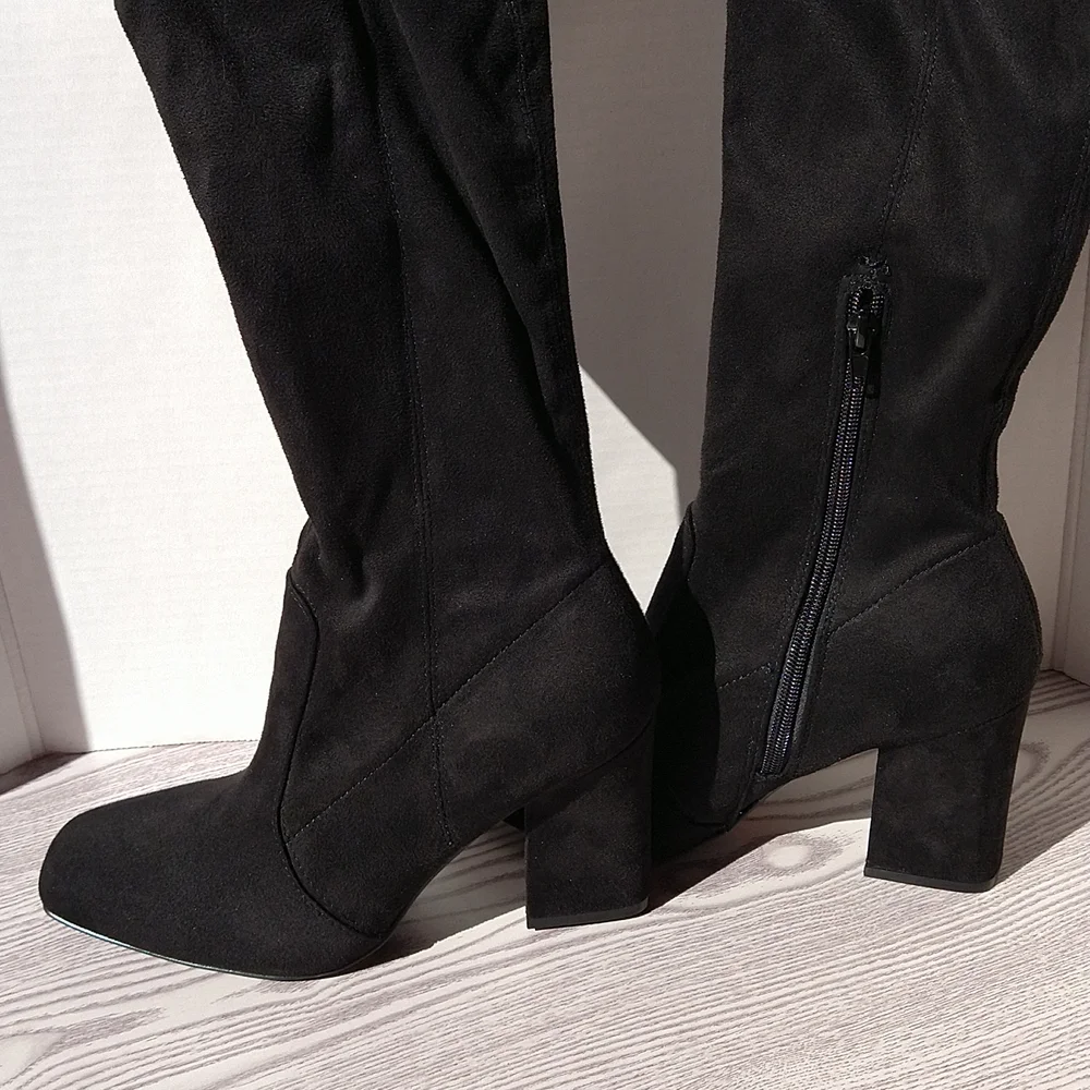 Unisa Quesia Black Faux Suede Over-The-Knee Boots